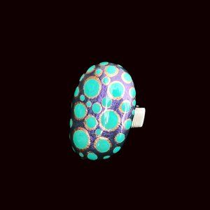 Hand Painted Iridescent Blue Statement Ring.